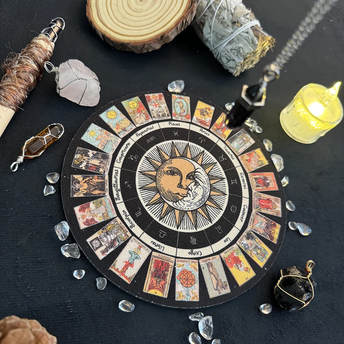 Crystal & Star Astrology Rubber Pendulum Board Mysterious Divination Altar Decor Suitable for Astrology Games & Pendulum Scrying