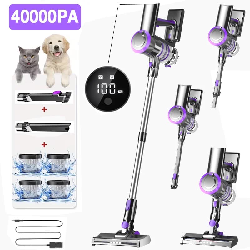 Vacuum Cleaner 40Kpa for Home - Lightweight, Vacuum Cleaner with High Capacity Battery, Autonomy Maximum 45 Minutes
