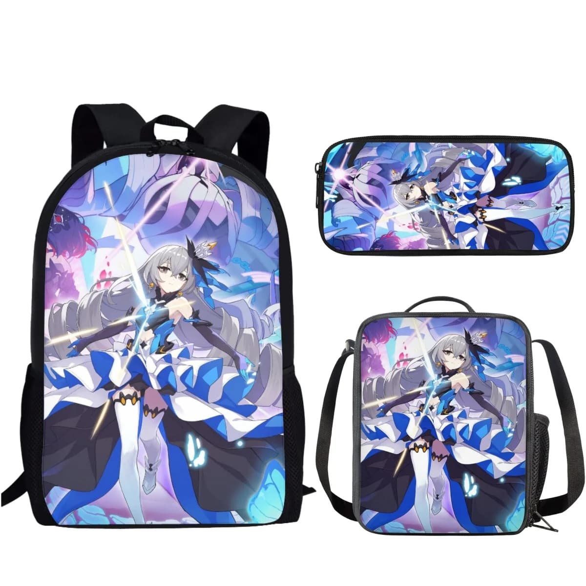 Trendy Popular New Honkai Impact Pattern 3D Print 3pcs/Set Student School Bags Laptop Daypack Backpack Lunch bag Pencil Case