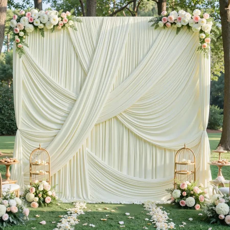 Tenda di Sfondo Avorio per Matrimoni e Feste, 4 Pannelli in Poliestere Senza Pieghe, Drappeggi per Foto, Sfondo per Compleanni