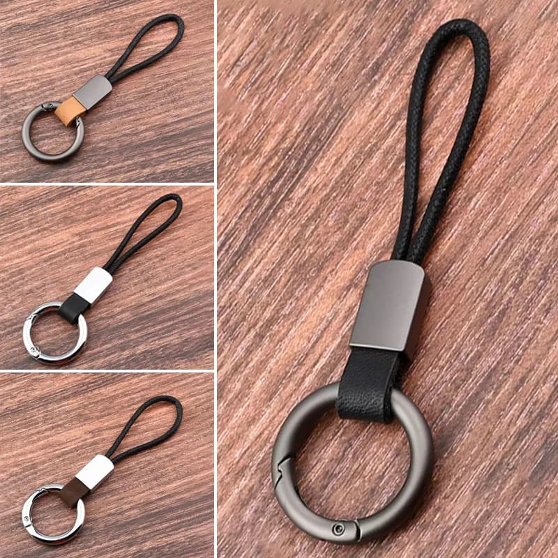 Portachiavi per auto multifunzionale in vera pelle con corda di cera creativa portachiavi da appendere in vita da uomo con anello aperto accessori per ciondoli