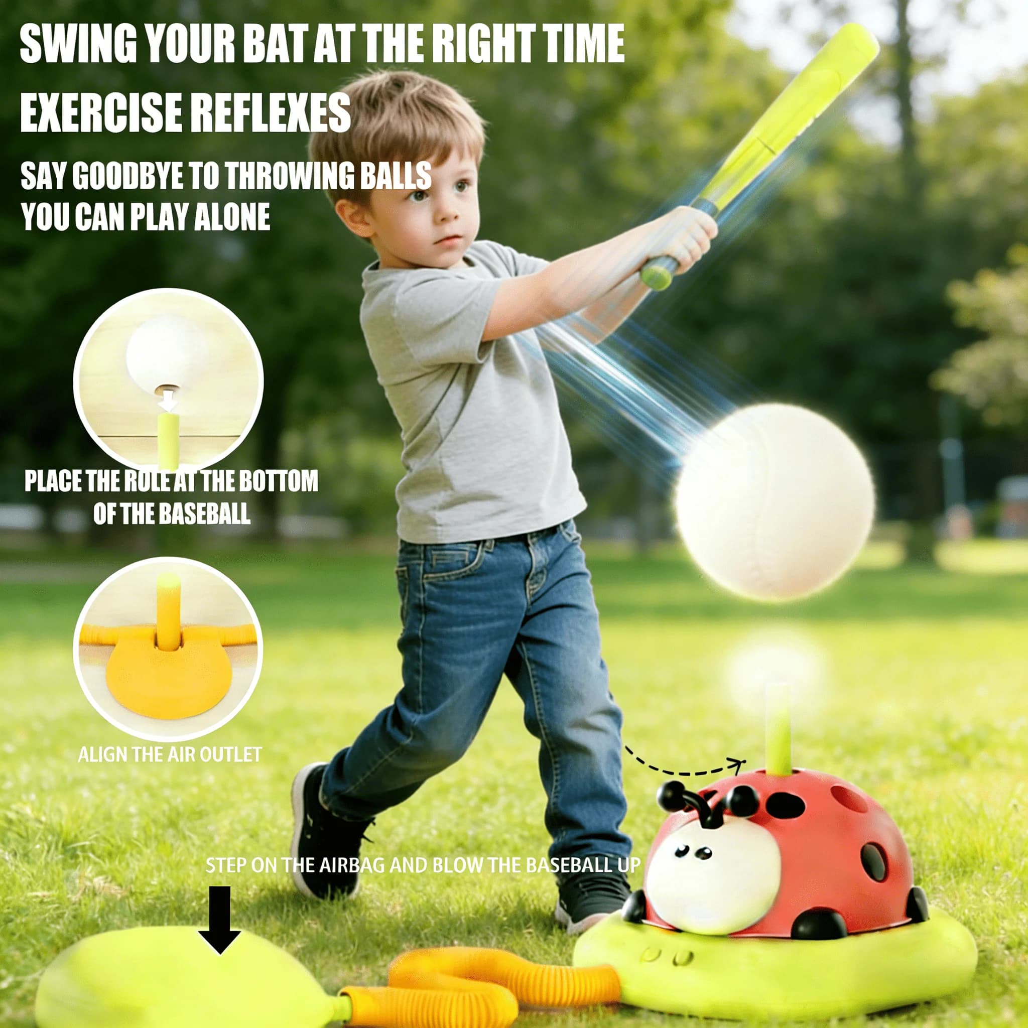 Ladybug sports Toy updated 3/4/5 in 1: rope jumping machine, jumps with ring, baseball launch, sand bag, rocket launcher, children's play indoor and outdoor, gift for boys and girls