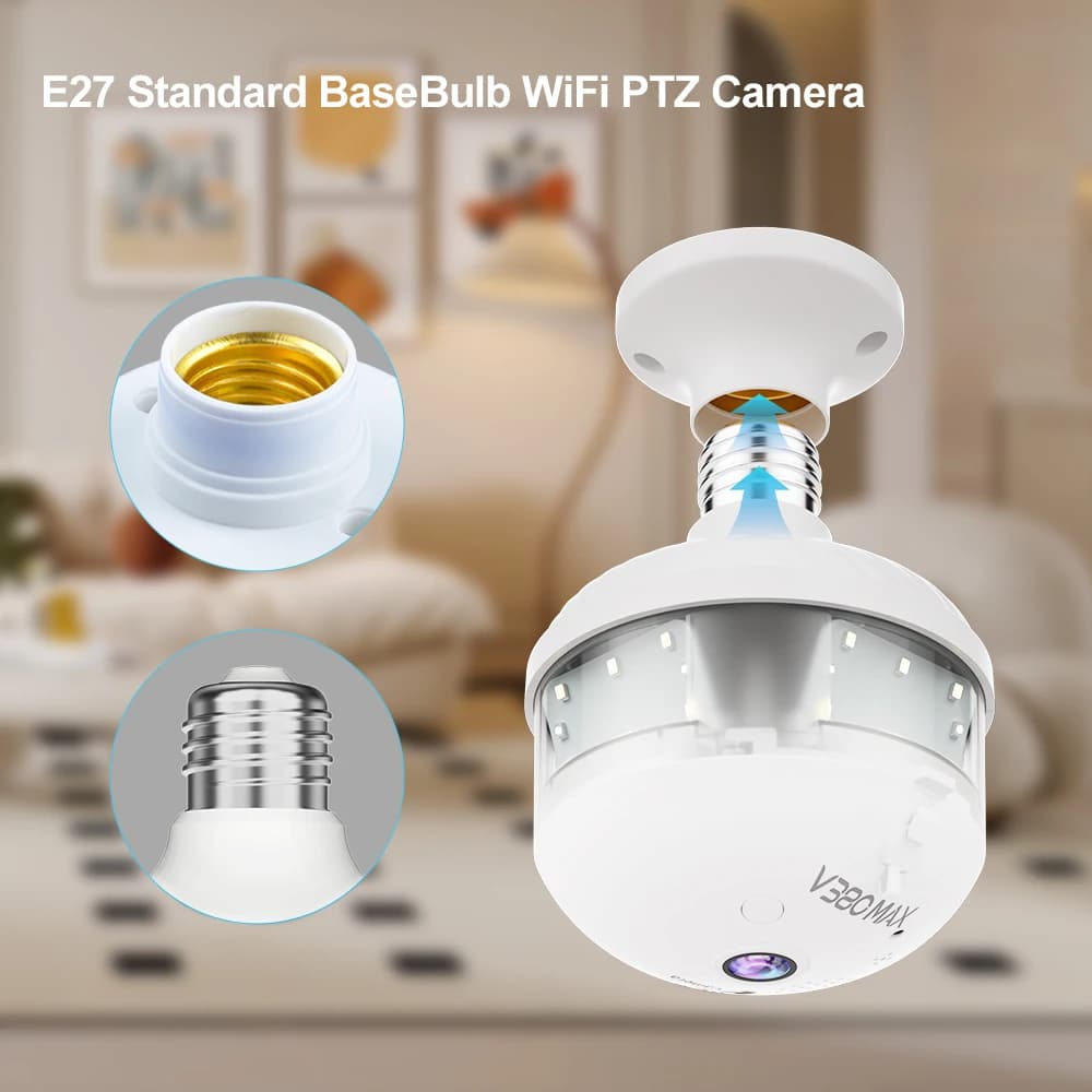 4MP WIFI E27 Lampadina V380 Pro Telecamera di sicurezza Visione notturna a colori Telecamera wifi fisheye con tracciamento automatico vocale bidirezionale