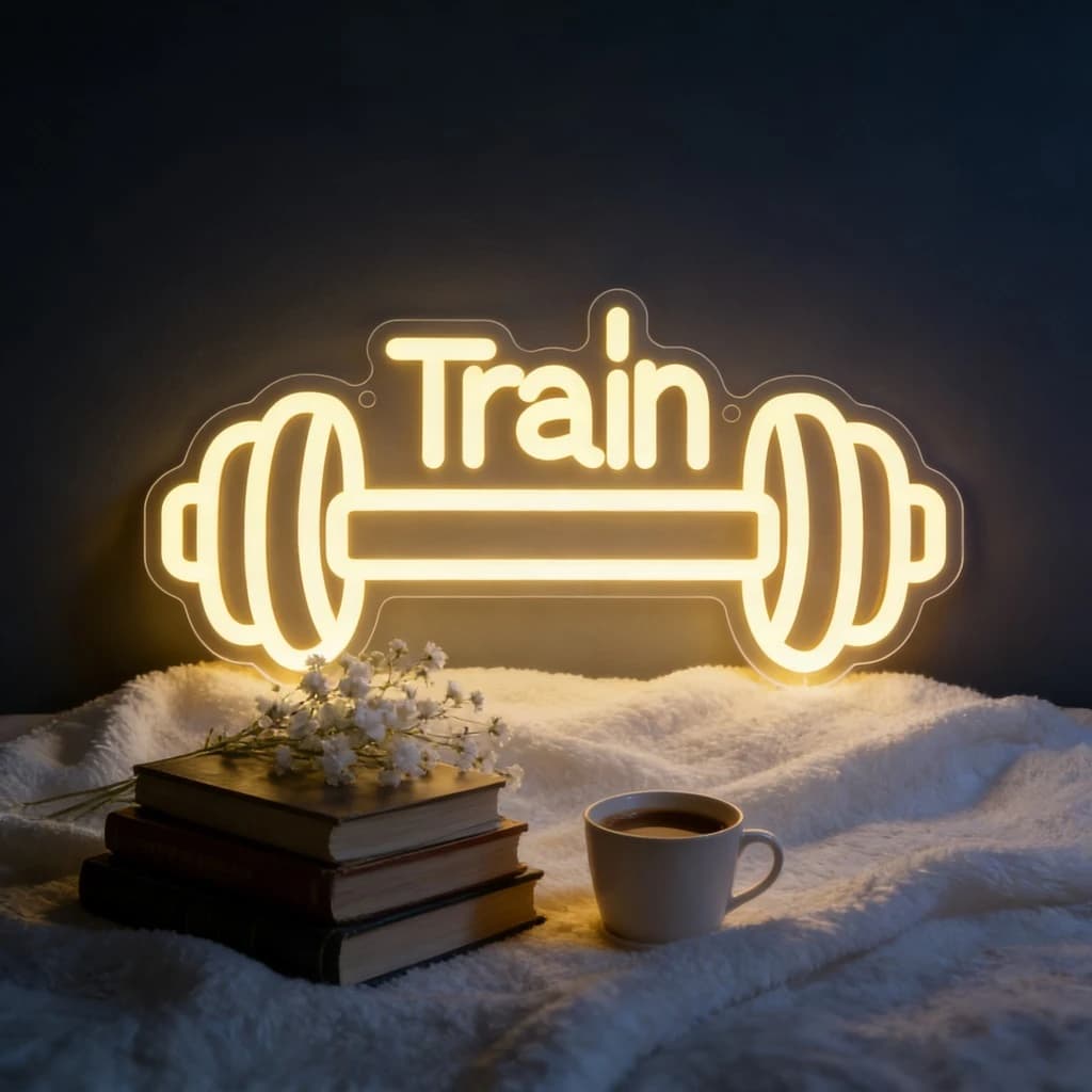 Insegna Luminosa al Neon a Forma di Treno, USB Dimmerabile, Decorazione da Parete per Palestra, Camera da Letto, Sala Giochi, Soggiorno, Regali per Feste di Compleanno