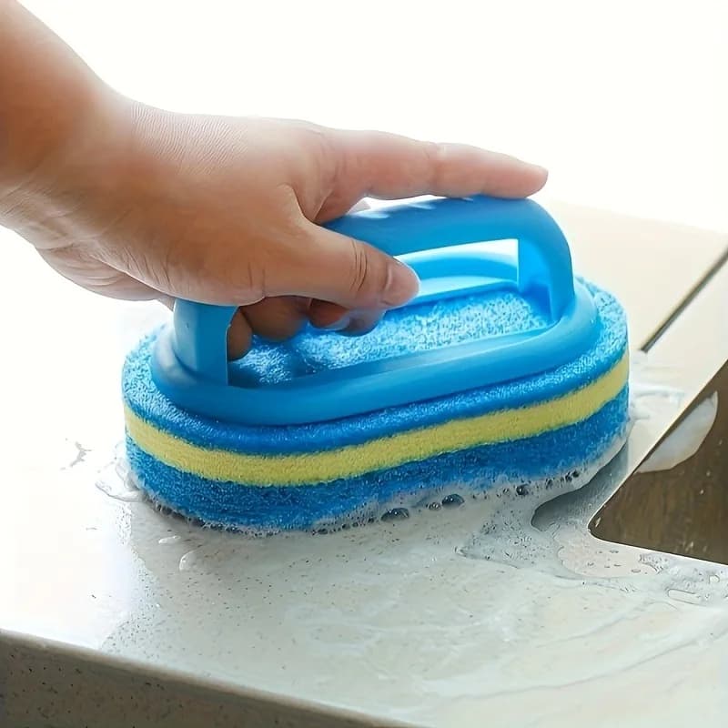 5-Pack Blue Sponge Scrubbers with Handle for Kitchen Cleaning, Extra Large and Thick, for Cleaning Tiles, Bathroom Brushes, Pot Brushes, Sink Brushes, with a Clever Design That Easily Handles Various Surface Cleaning T