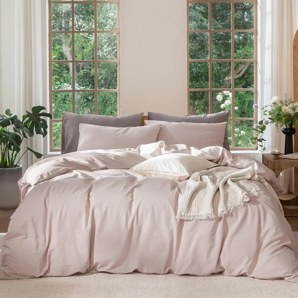 Duvet Cover Set 100% Washed Cotton Queen | Soft, Breathable, Lightweight, Hidden Zipper