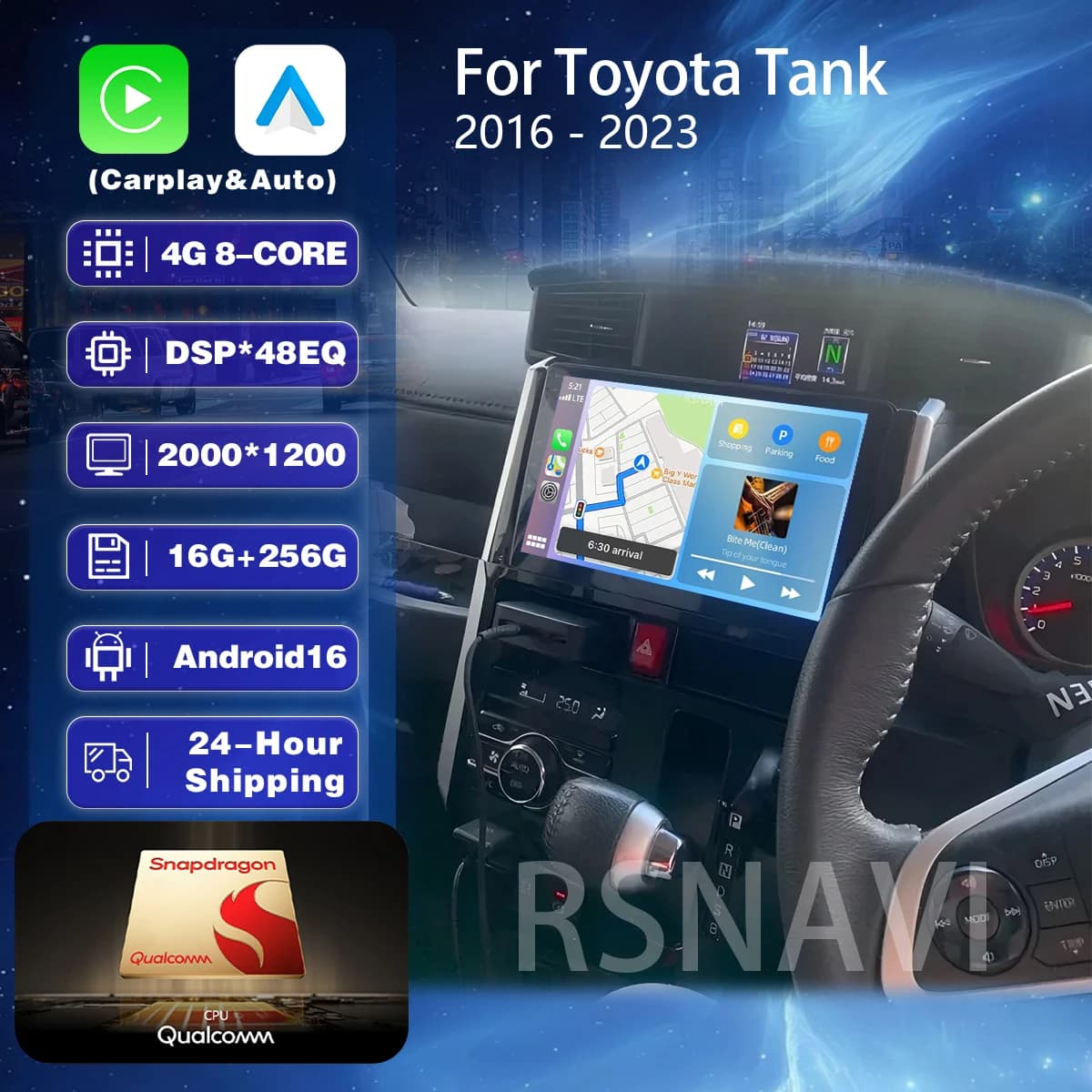 Autoradio Android 16 Carplay Auto Qualcomm con schermo 2K Plug and Play per Toyota Tank 2016-2023, DSP Stereo, BT, 4G, Navigazione