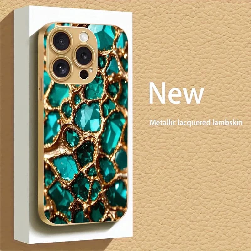 Custodia per telefono in vetro con vernice metallizzata dorata con motivo creativo in oro giada per iPhone 11 12 13 14 15 16 17 Pro Max 14 Plus 17Air 16E Cover