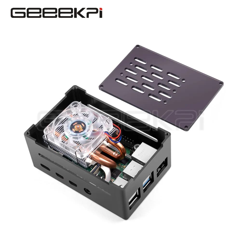 GeeekPi Aluminium brick case Black shell with mini low profile tower cooling fan for Raspberry Pi 4 model B