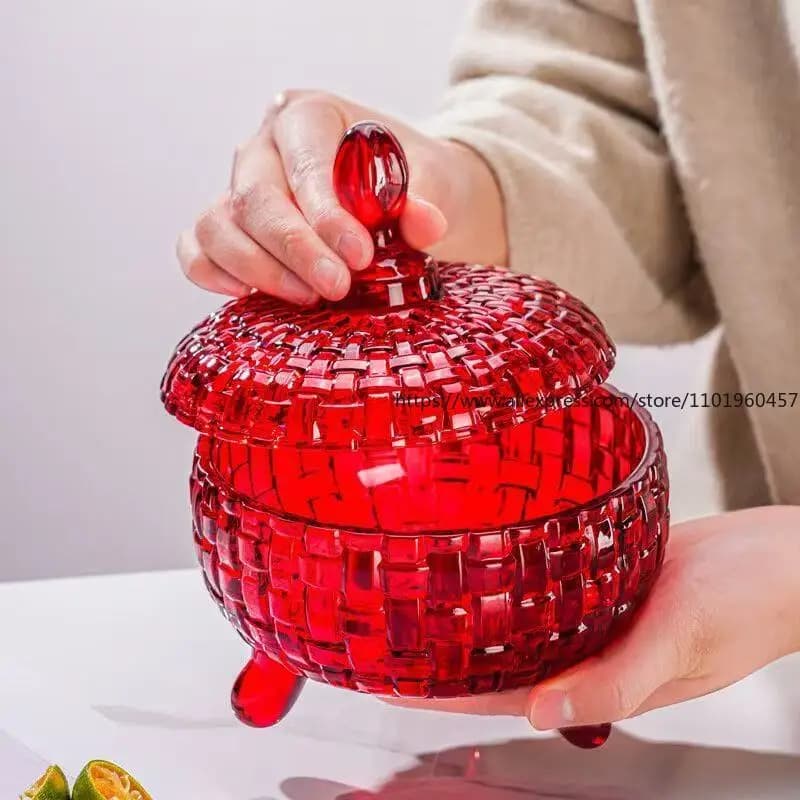 Barattoli di caramelle in vetro rosso da 2 pezzi, scatola di immagazzinaggio personalizzata con coperchio, barattolo di stoccaggio per il soggiorno di casa, scatola di frutta secca