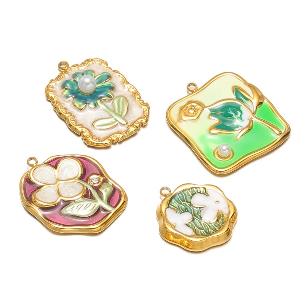 4 Pezzi Ciondoli a Forma di Fiori in Acciaio Inox con Smalto Colorato per Creazione di Gioielli, Orecchini e Bracciali Fai-da-Te
