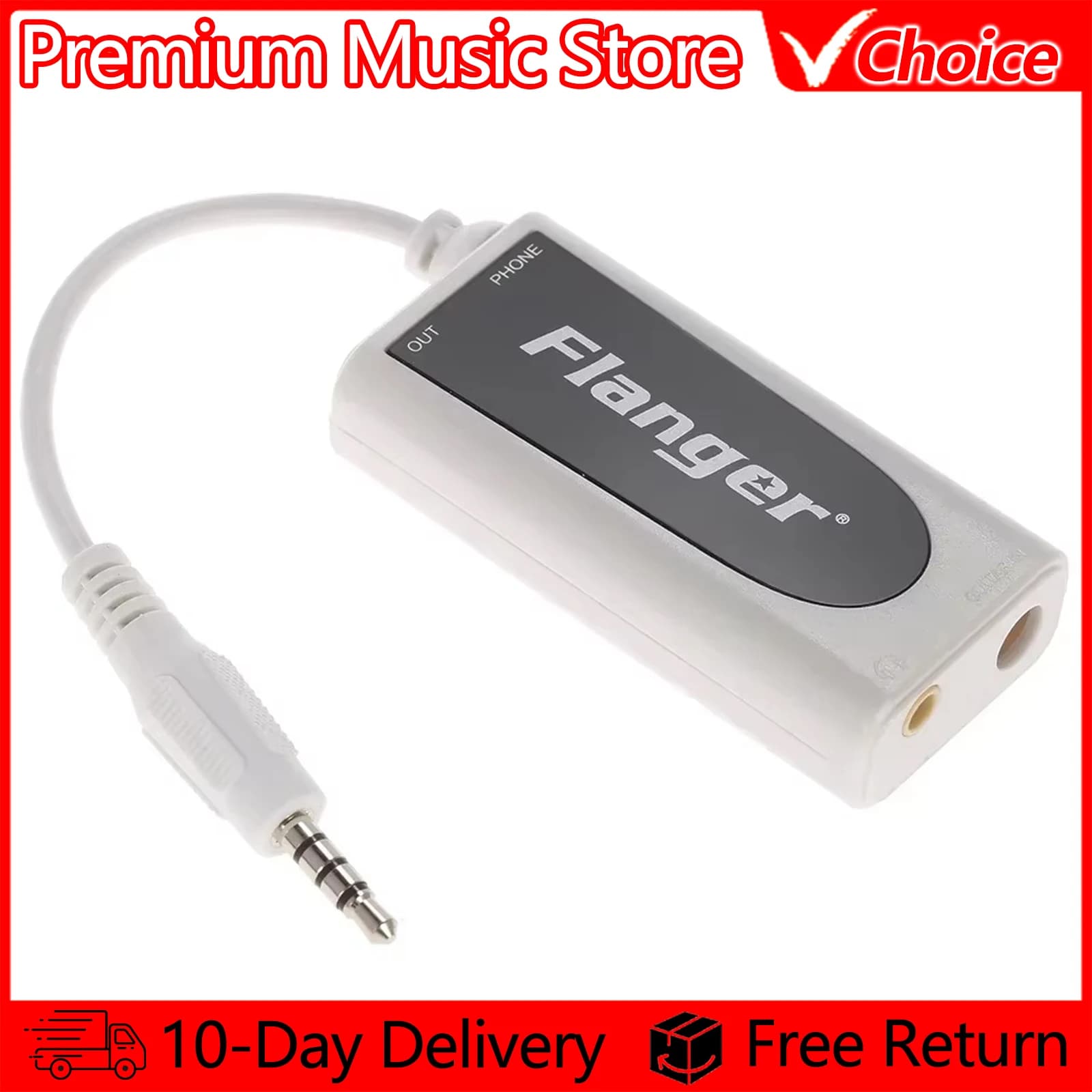 Flanger Guitar Converter Connector FC-21 Electric Bass Guitar to Mobile Phone Tablet Adapter Compatible with IPhone/IPad Android