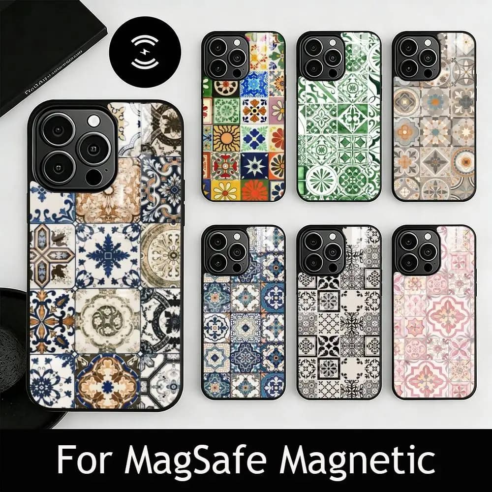 Custodia per telefono M-Moroccan T-Tile per iPhone 17, 16, 15, 14, 13, 12, 11 Plus, Pro, magnetica per ricarica wireless MagSafe