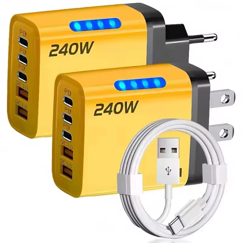 Caricatore Rapido 240W 5 Porte GaN USB C PD QC3.0 per iPhone 16 17 Pro Samsung Xiaomi Huawei Laptop Tablet Ricarica Veloce Multi-Dispositivo