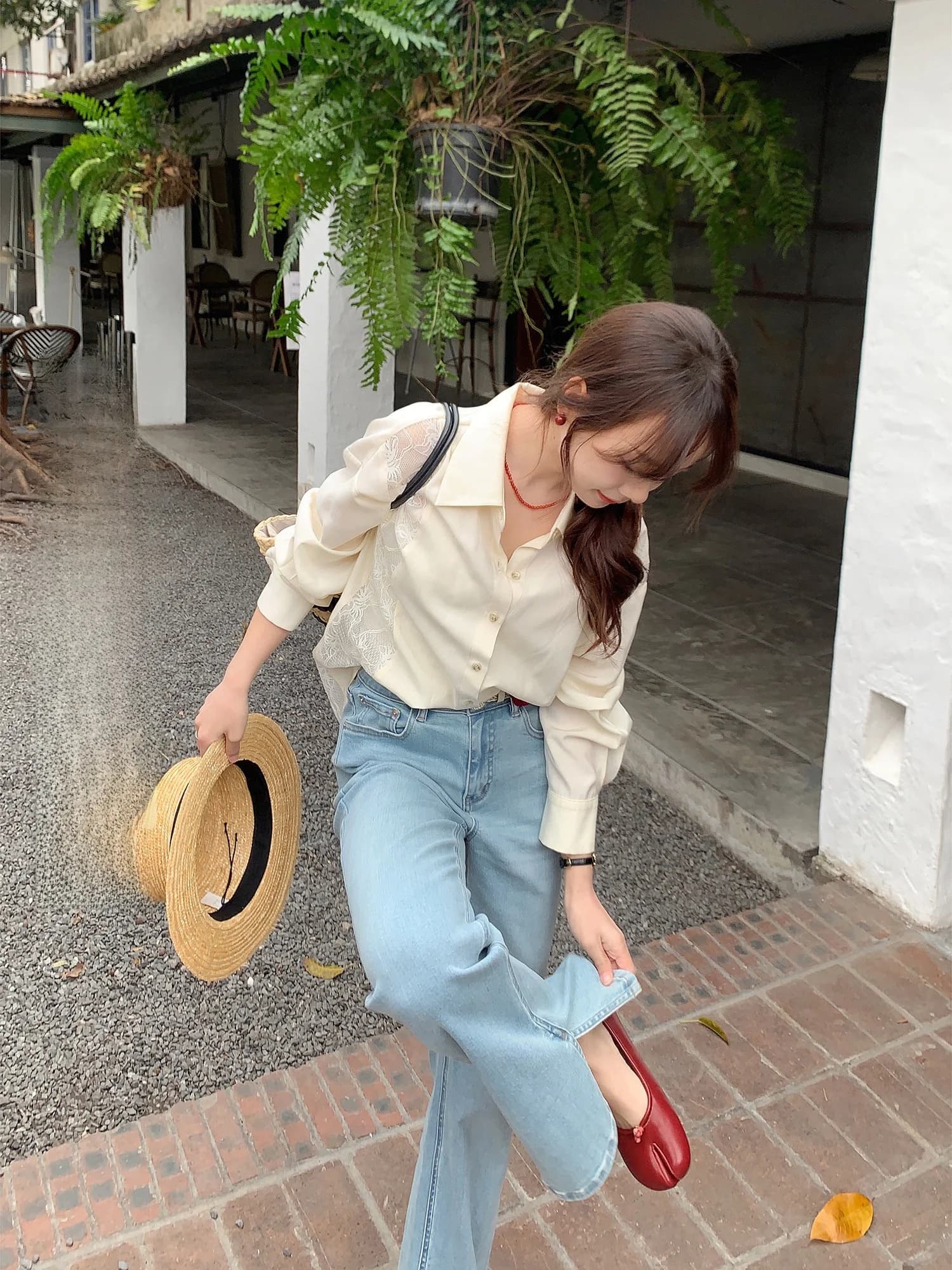 Jeans Blu a Vita Alta e Gamba Larga da Donna, Collezione Primavera, Strappati, Casual, in Denim Elasticizzato di Cotone, Taglie Forti e per Figure Piccole