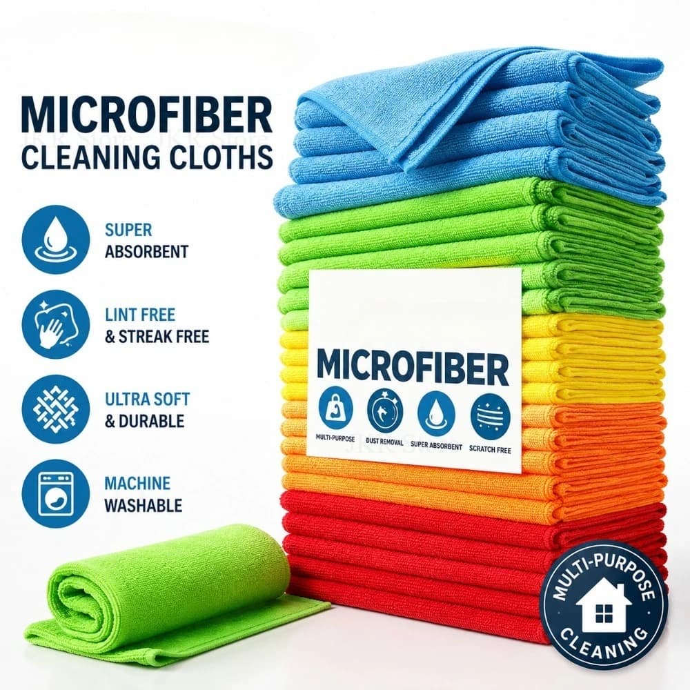 Panno in Microfibra per Pulizia, Asciugamano Assorbente per Lavaggio Piatti, Straccio Riutilizzabile per Pulizie Domestiche, per Cucina, Bagno, Tavolo, Finestre e Auto