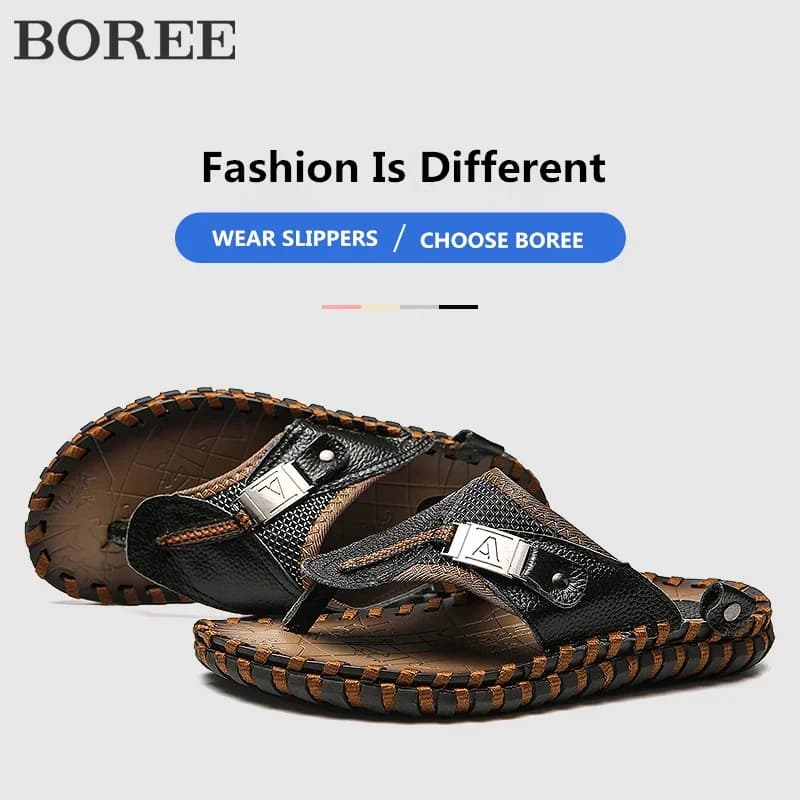 Men Flip Flops Summer Shoes Outdoor Beach Leather Flip Flops Men Slippers Moccasins Casual Shoes Sports Thick Shoes zaptos