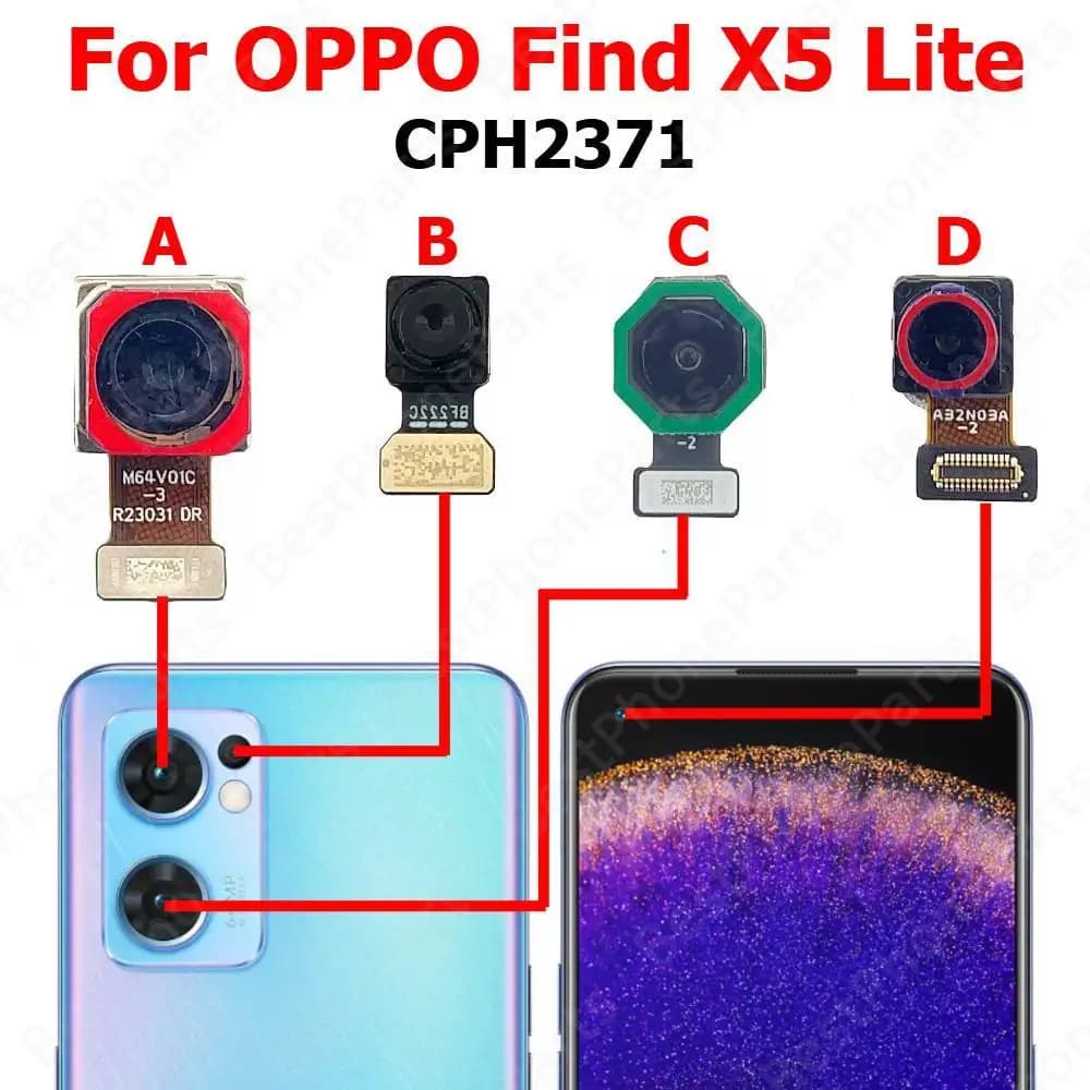 Rear Front Camera For OPPO Find X5 Lite CPH2371 Backside Facing Frontal Selfie Back Camera Module Mobile Phone Replacement Parts