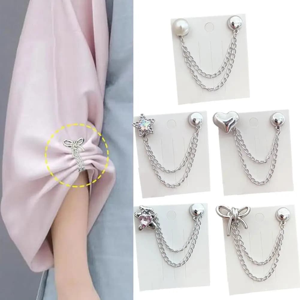 Multi-function Magnetic Clothing Clip With Chain Metal Button T-shirt Scarf Trouser Legs Cuff Fixing Buckle Magnet Pin Decor