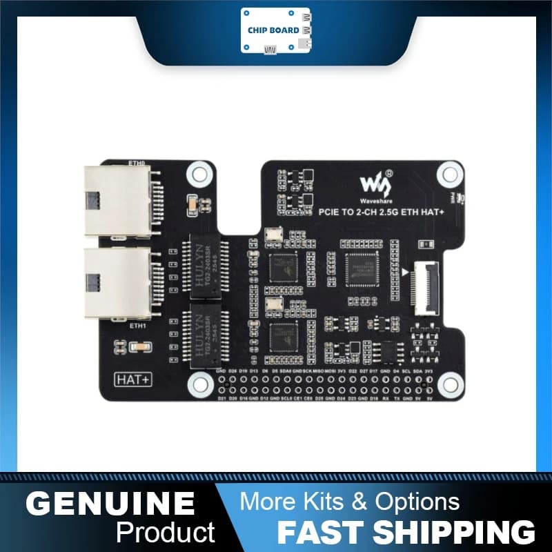 Waveshare PCIe Dual 2.5G Ethernet Adapter, Raspberry Pi 5, RTL8125 Chips, OS Ubuntu OpenWrt Support