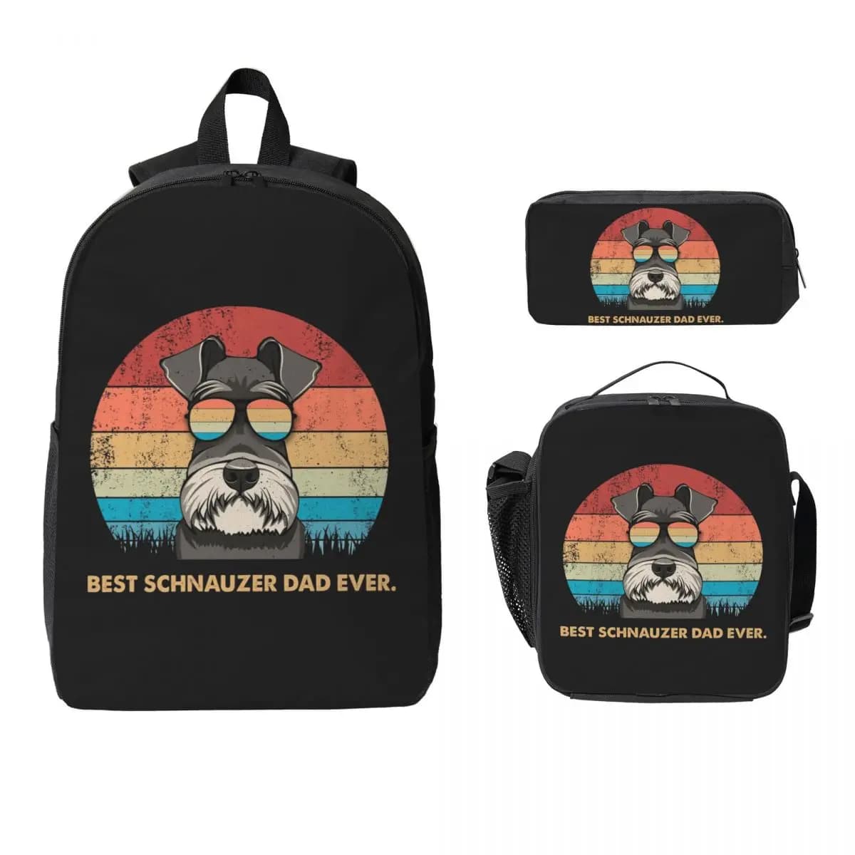 Zaino Best Schnauzer Dad Ever, borsa per libri per studenti, borsa per la scuola, borse a tracolla per computer, 3 pezzi, borsa termica per il pranzo, astuccio per matite