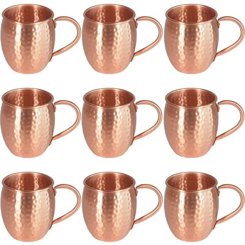 Tazza da mulo di Mosca martellata in rame puro da 9 pezzi da 550 ml – Grande tazza da cocktail artigianale per miscelatori di vodka, bevande ghiacciate, bar e regali