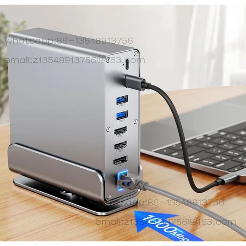 Docking station Type-C 15 in 1 con porta di rete Gigabit, desktop verticale, MST, doppio display ad alta definizione, docking station DP.
