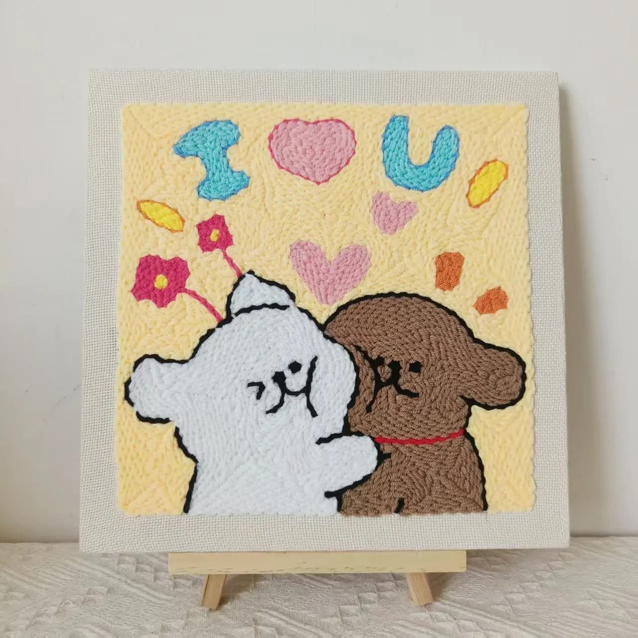 30X30cm DIY Punch Needle Embroidery Starter Kits For Beginner Capybara Puppy Sewing Wool Poking Embroidery Set Yarn Painting Art