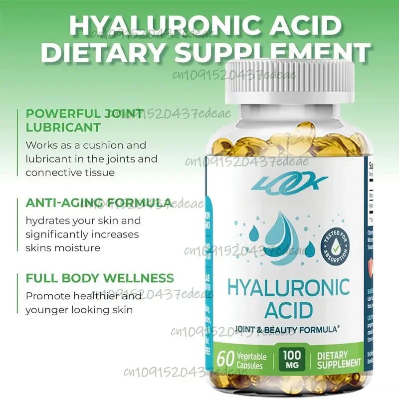 Integratore di acido ialuronico, 60 capsule, capsule di verdure, vitamina C da 50 mg, supporto articolare, idratazione della pelle, articolazioni, ossa e capelli