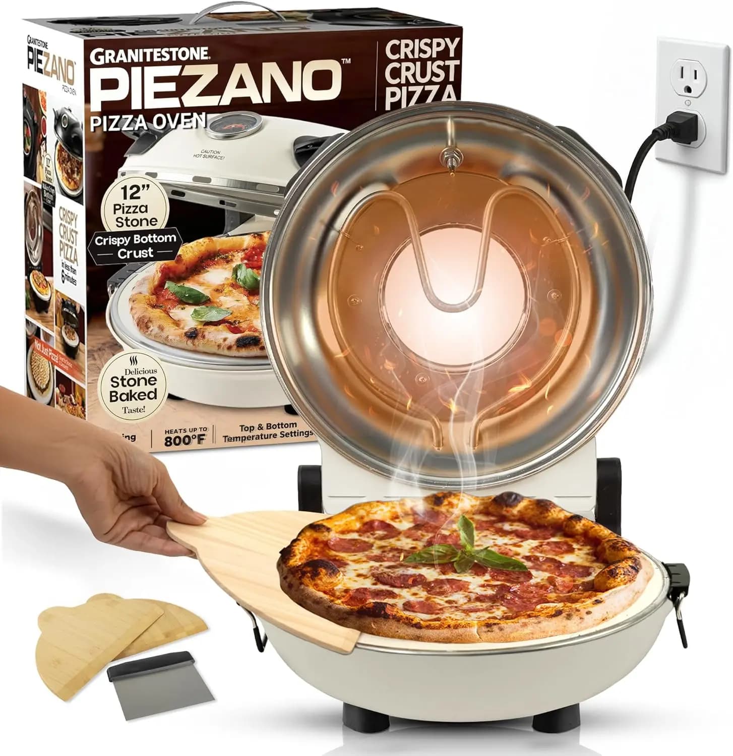 Forno Elettrico per Pizza da 12 Pollici con Pietra in Ceramica, Riscaldamento fino a 800 Gradi ° Pizza Stile Pizzeria con Crosta Croccante a Casa