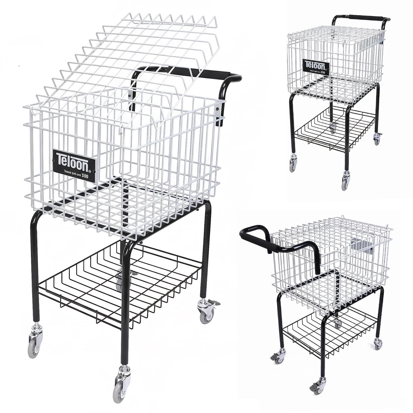 Carrello Portapalline da Tennis con Capacità di 350 Palline, Trolley Portatile in Acciaio per Tennis/Pickleball/Baseball/Softball