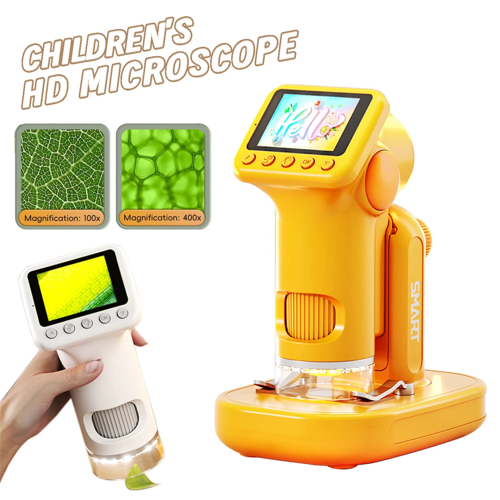 Microscopio portatile 1600X Schermo da 2 pollici Lente d'ingrandimento per bambini Mini microscopi elettronici portatili Supporto fotocamera Foto P02