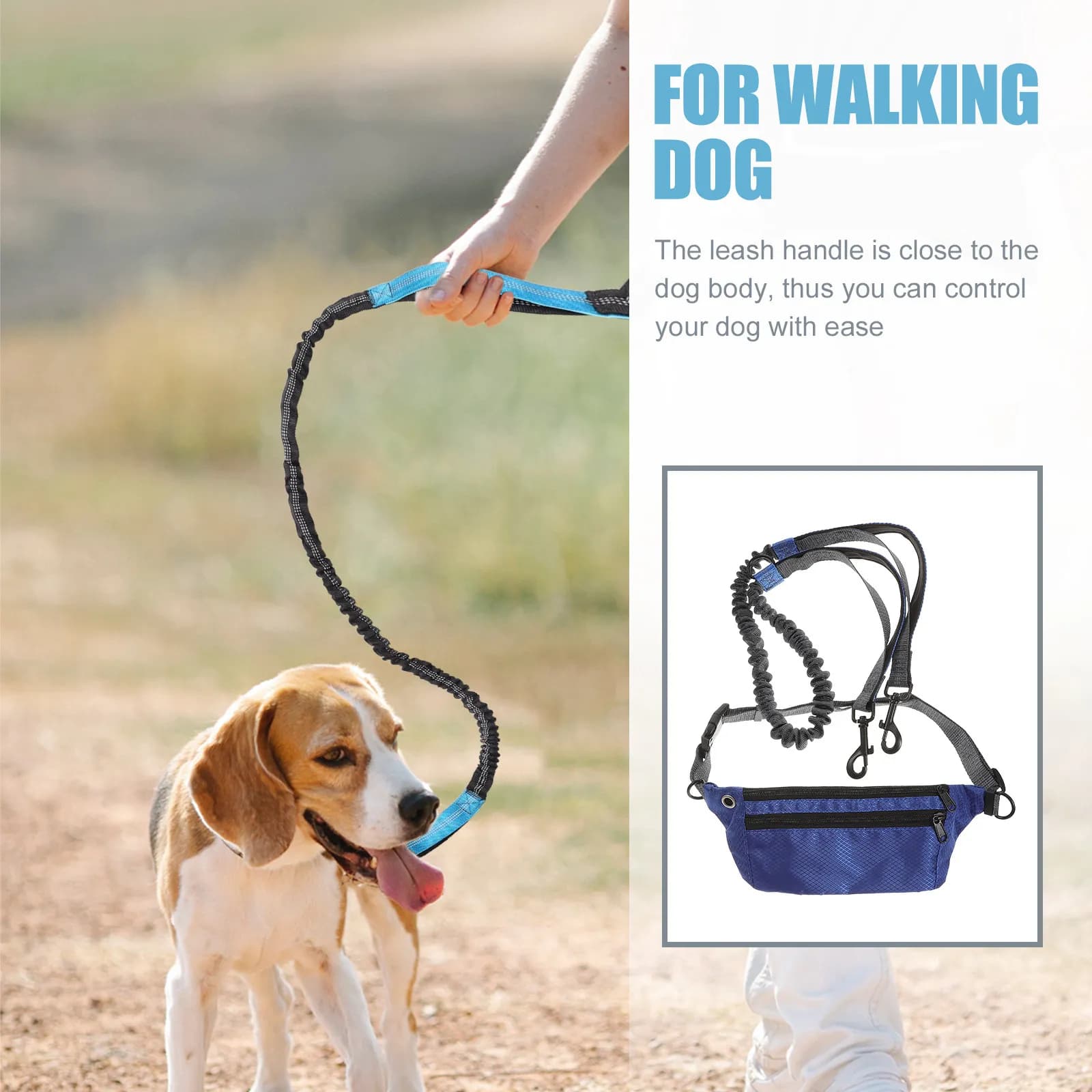 Set Guinzaglio per Cani con Marsupio, Guinzaglio Regolabile a Mani Libere per Passeggiate all'Aperto e Addestramento Cuccioli