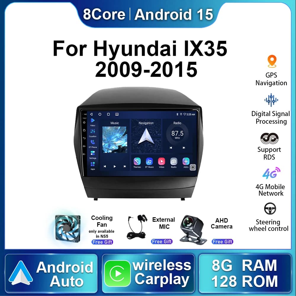 Android 15 Per Hyundai IX35 Tucson IX35 2009-2015 Autoradio Multimediale Stereo Lettore Accessori Auto di Navigazione GPS CarPlay DSP