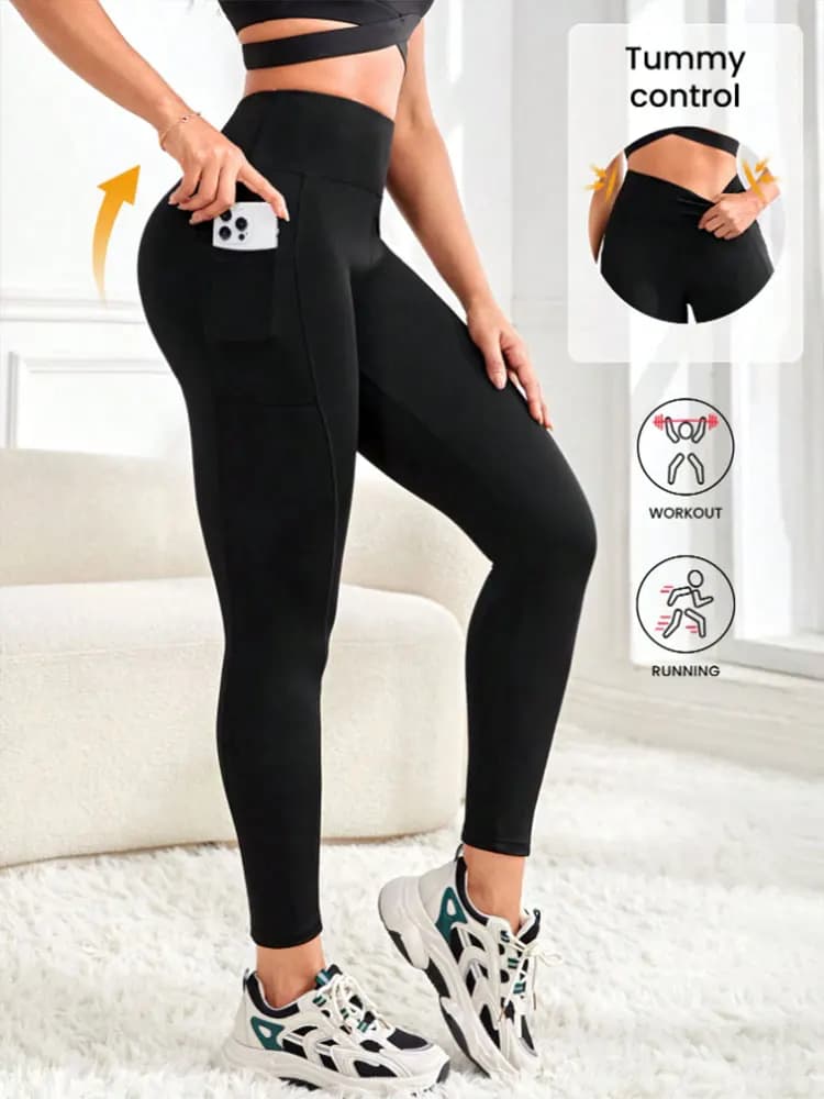 Leggings Yoga a Vita Alta Elasticizzati con Tasche, Controllo Pancia, Pantaloni Sportivi da Allenamento, Leggings da Corsa e Yoga per Abbigliamento Sportivo Donna