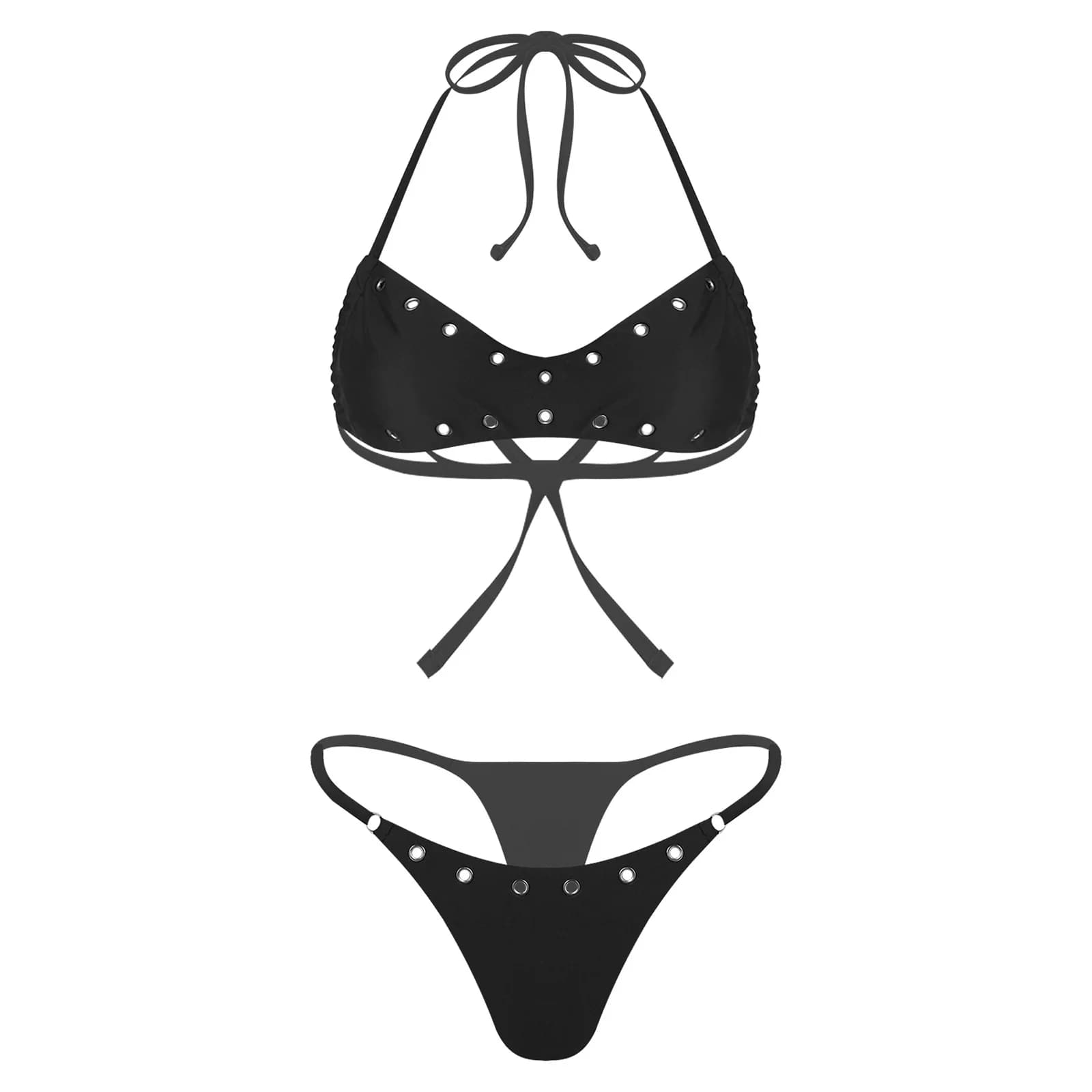 Costume da bagno micro bikini da donna con fori traforati, reggiseno e slip a T-back, per spiaggia, piscina, feste in spiaggia e abbronzatura