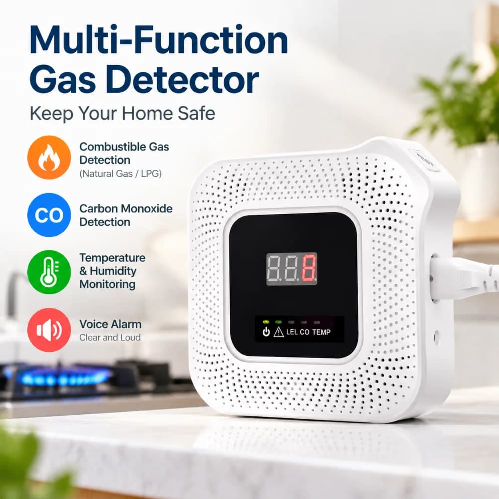 Rilevatore di Gas e Monossido di Carbonio CCEsafety HD8200, Allarme CO per Gas Naturale/Combustibile con Avviso Vocale e Display della Temperatura per Casa, Camper, Hotel