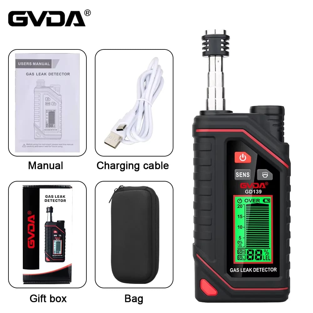 Rilevatore di fughe di gas naturale ricaricabile GVDA 10000PPM, rilevatore di gas combustibile, fumo, metano, propano con sonda estensibile