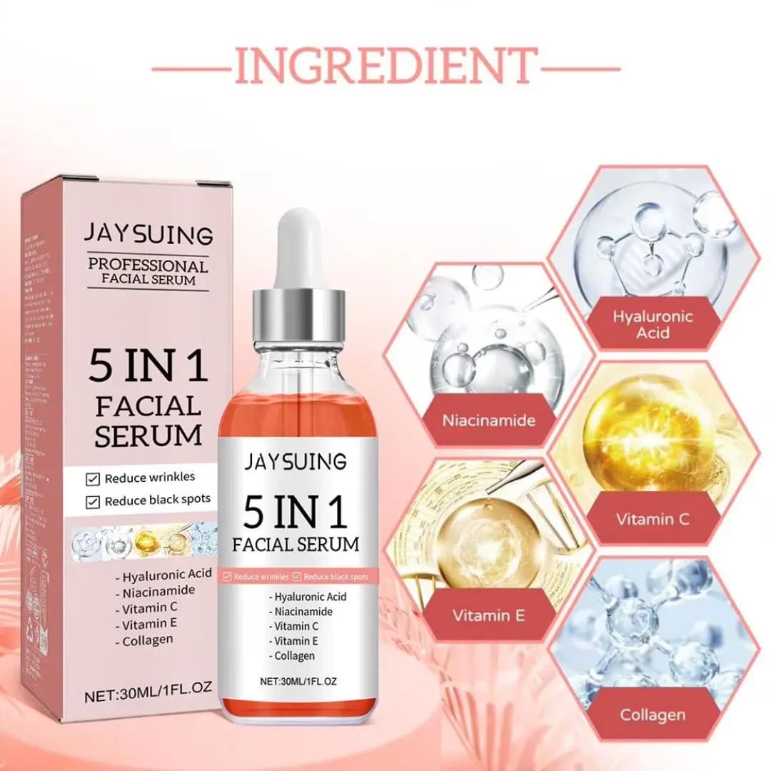 Siero face anti-wrinkles 5In1 Macchie faded Siero face Hyaluronic acid, collagen, niacinamide, vitamin C and E Liquid for skin care 2/1 pcs