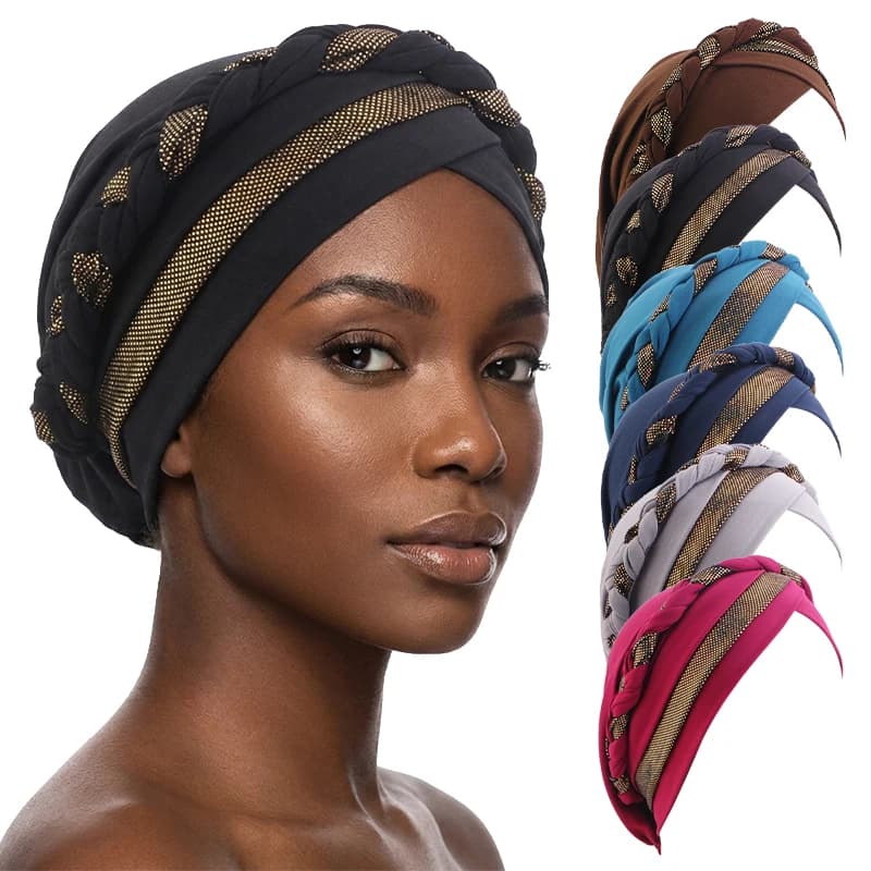 Women African Head Wraps Soft Elastic Breathable Chemo Cap two-color handmade Fried Dough Twists braid Muslim Hats