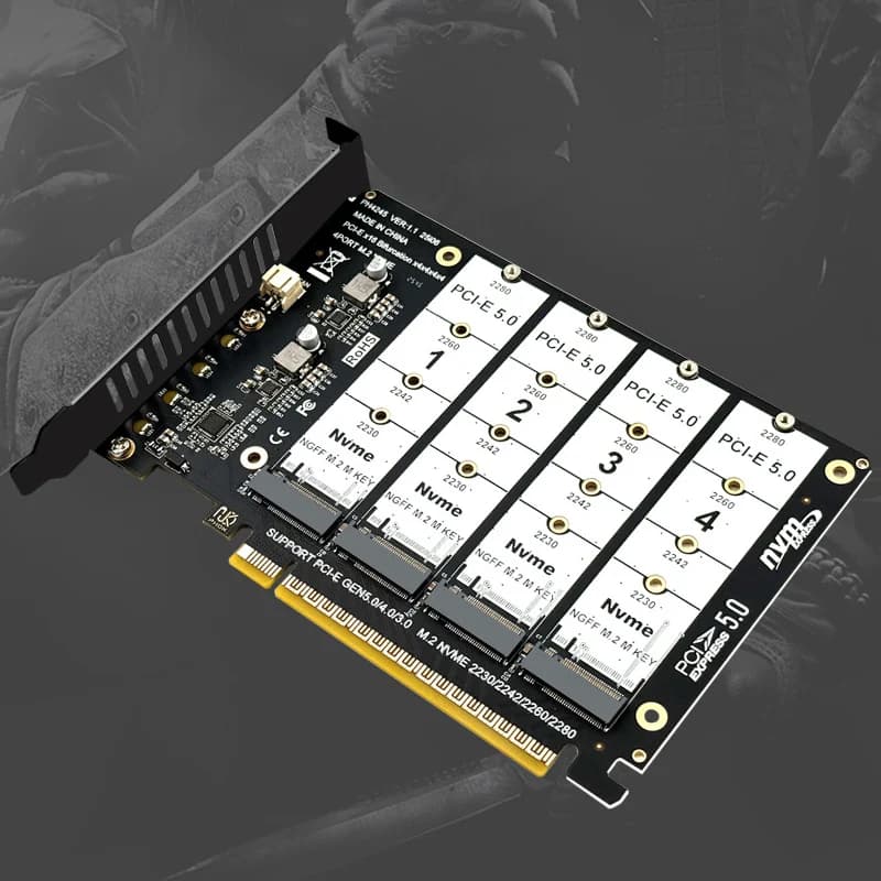 Scheda di biforcazione adattatore NVME PCIE5.0 X16 a 4 porte PCI-E GEN5 Scheda raid da 16X a 4 * 128 Gbps per SSD 2230 2242 2260 2280 M.2 NVME