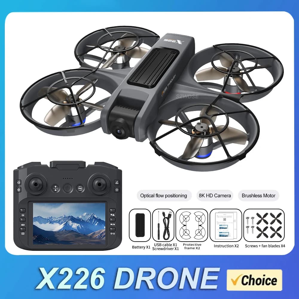 NUOVO Drone RC X226 2.4G 5G WIFI 4K Professionale HD con Doppia Fotocamera, Fotografia Aerea, Schermo e Telecomando, Quadricottero Giocattolo, Regalo