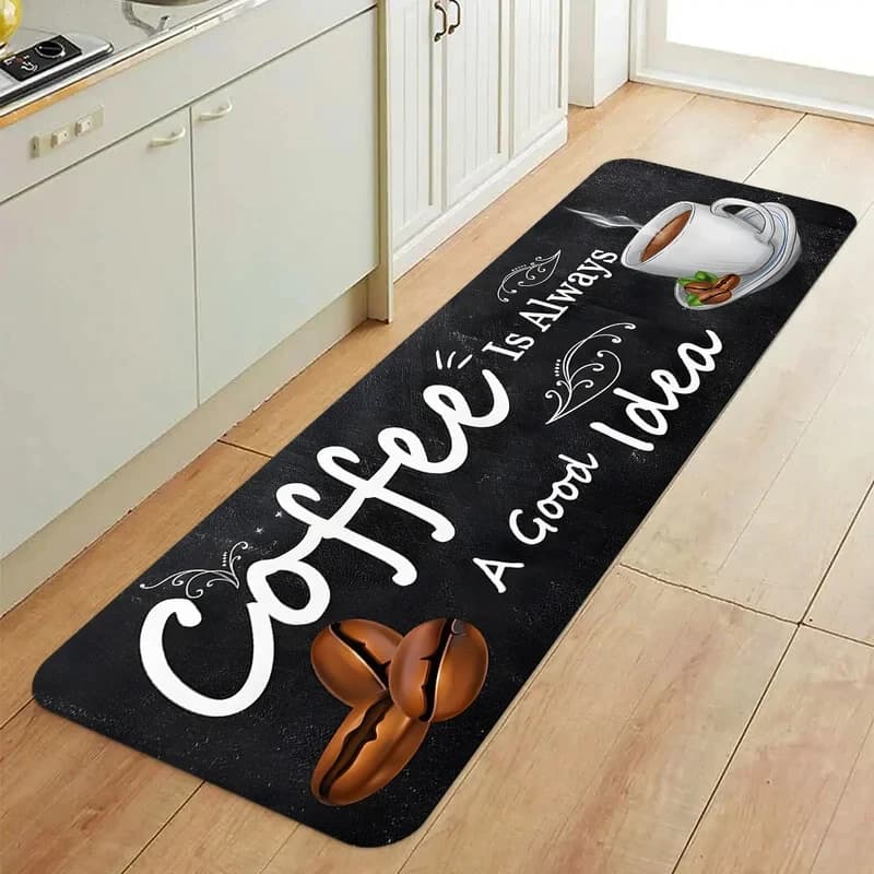 VIKAMA Coffee Time Tappeto da Cucina Antiscivolo Lavabile per Soggiorno, Sala da Pranzo, Ingresso - Tappetino Decorativo per la Casa