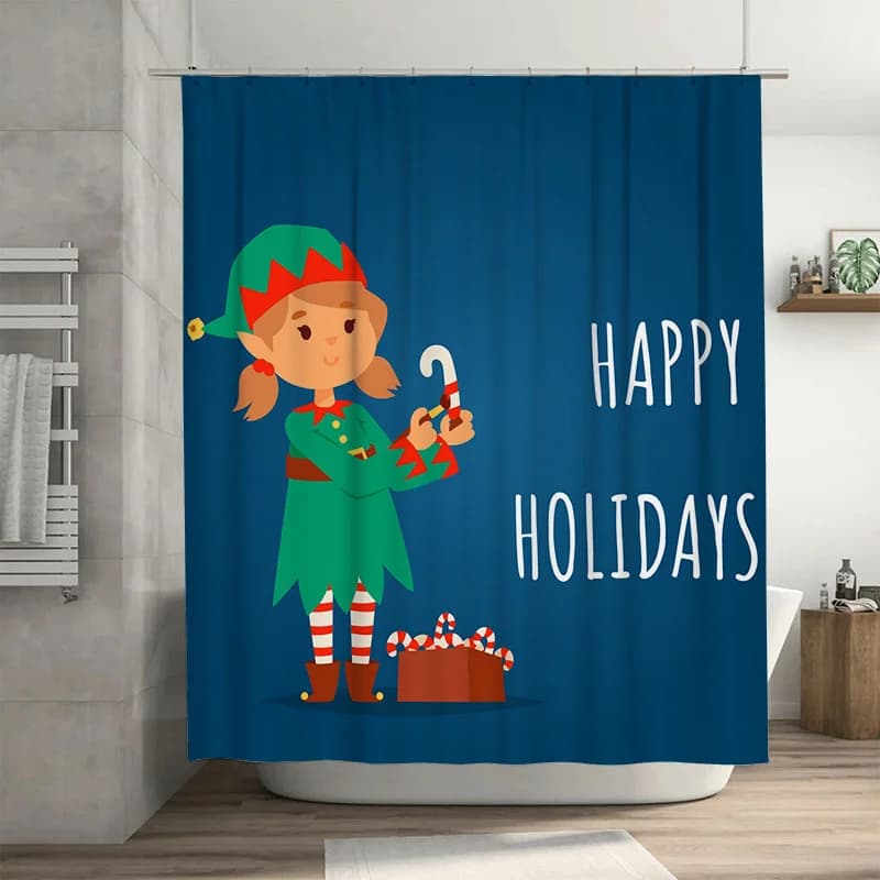 TU Tenda da doccia natalizia Decorazioni festive per le vacanze Sfondo in tessuto per bagno a tema invernale Regalo di festa impermeabile Decorazioni per la casa accoglienti