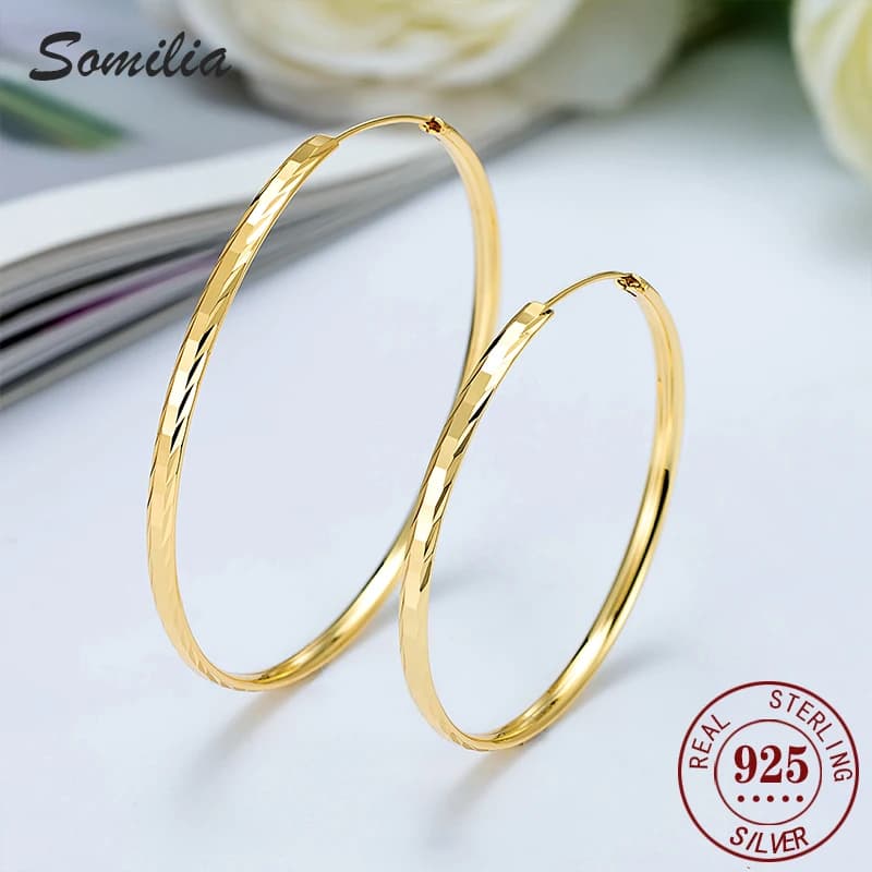 SOMILIA New 925 Sterling Silver women's sterling silver hypoallergenic fashionable large circle earrings a light luxury simple