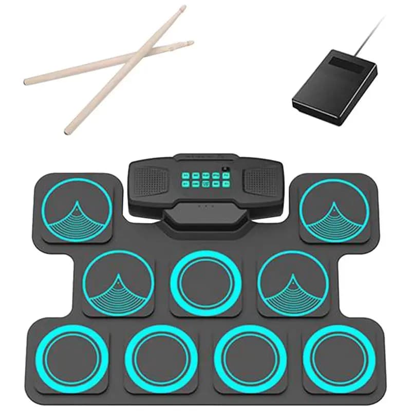 AEF5 - Set di batteria elettronica MIDI con 9 pad per principianti, ideale per esercitarsi e giocare