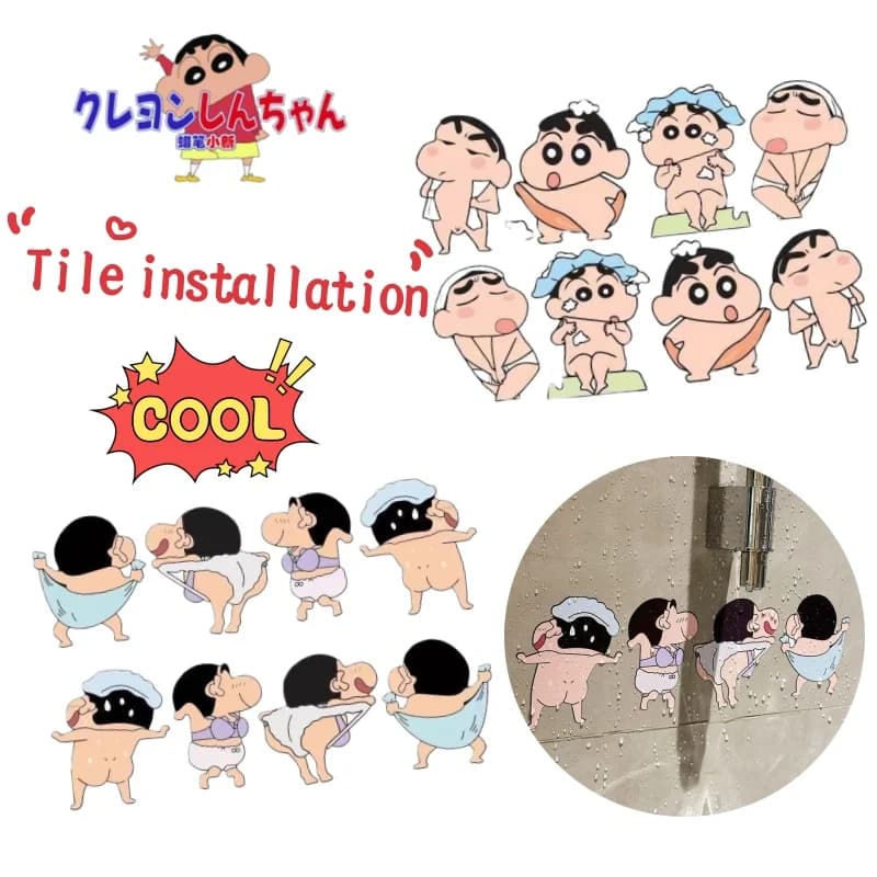 Adesivi per Piastrelle Creativi a Tema Cartoon di Crayon Shin-chan, Alta Qualità Cromatica, Personalità Unica, Impermeabili per Bagno e Toilette