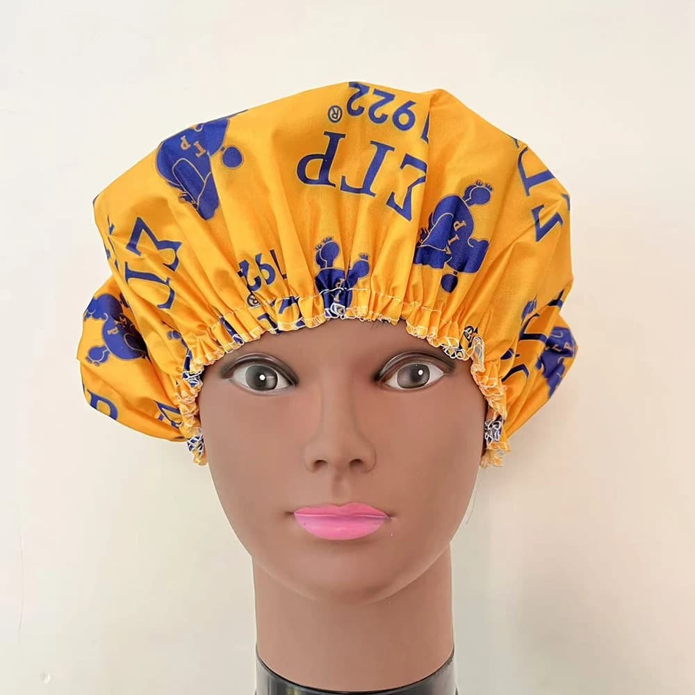 2 Personalized Shower Hats Sigma Gamma Rho Yellows with Greek Letters, Elastic EVA Raincoats for Women