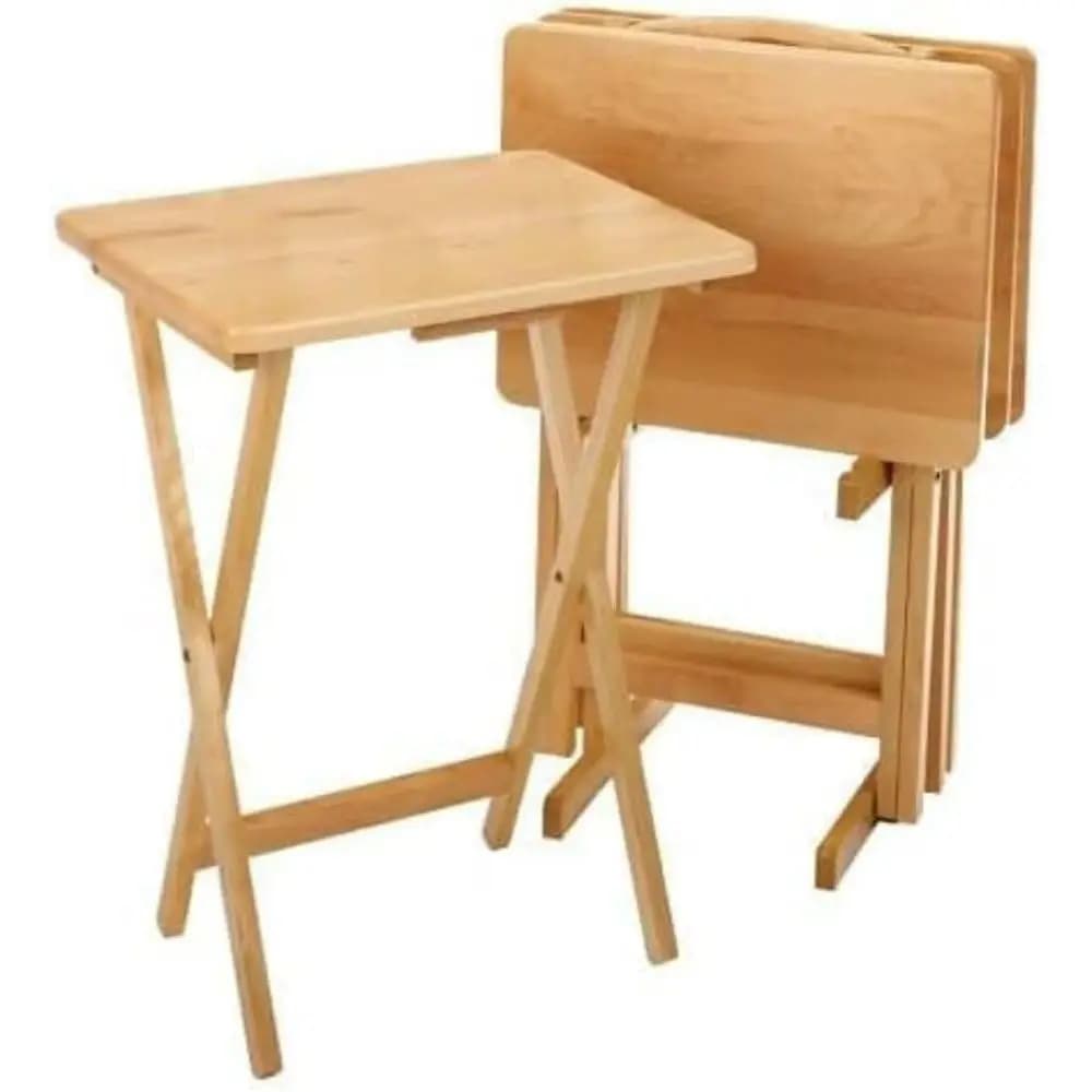 Set da 5 Pezzi di Tavolini in Legno Alex, Tavolino Portatile per TV, Supporto per Laptop, Scrivania Compatta per Gaming, Salvaspazio, Robusto e Leggero