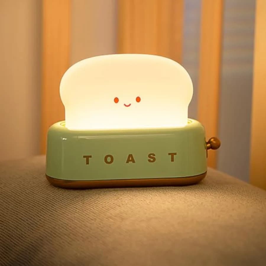 Led Cute Lamp, Kawaii LED Toast Bread Night Light, Super Squishy Silicone USB Rechargeable and Portable Light with Timer, Xmas